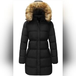 WenVen Women's Long Winter Coat Warm Thicken Puffer Jacket with Fur Detach Hood